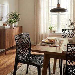 oaknest unboxing furniture supreme web plastic chair armless chair for dining room set cafe and restaurents  weight bearing upto 220kg  6 months warranty color jet black  set of 2 piece