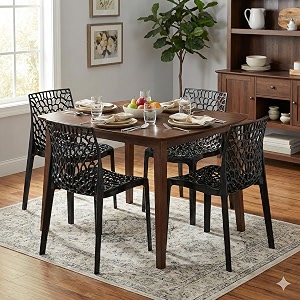 oaknest unboxing furniture oaknest supreme web plastic chair armless chair for dining room setcafe and restaurents  weight bearing upto 220kg  6 months warranty color jet black  set of 4 pc