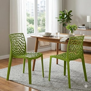 oaknest unboxing furniture supreme web armless plastic chair set for dining room cafe and restaurants weight bearing upto 220kg mehendi green - set of 2 piece