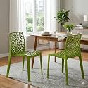 Oaknest Unboxing Furniture Supreme Web Armless Plastic Chair Set for Dining Room, Cafe and Restaurants Weight Bearing Upto 220kg (Mehendi Green) - Set of 2 Piece