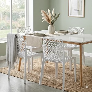 oaknest unboxing furniture supreme web plastic chair armless chair for dining room set cafe and restaurents  weight bearing upto 220kg  6 months warranty color milky white  set of 4 piece
