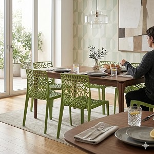 oaknest unboxing furniture supreme web plastic chair armless chair for dining room set cafe and restaurents  weight bearing upto 220kg  6 months warranty color mehndi green  set of 4 piece