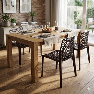 oaknest unboxing furniture supreme web plastic chair armless chair for dining room set cafe and restaurents  weight bearing upto 220kg  6 months warranty color globus brown  set of 4 piece