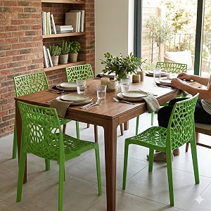 oaknest unboxing furniture supreme web plastic chair armless chair for dining room set cafe and restaurents  weight bearing upto 220kg  6 months warranty color parrot green  set of 4 piece