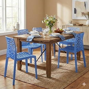 oaknest unboxing furniture supreme web plastic chair armless chair for dining room set cafe and restaurents  weight bearing upto 220kg  6 months warranty color soft blue  set of 4 piece