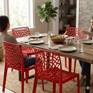 oaknest unboxing furniture supreme web plastic chair armless chair for dining room set cafe and restaurents  weight bearing upto 220kg  6 months warranty color coke red  set of 2 piece