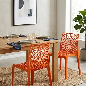oaknest unboxing furniture supreme web plastic chair armless chair for dining room set cafe and restaurents  weight bearing upto 220kg  6 months warranty color orange  set of 2 piece