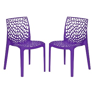 oaknest supreme web plastic chair  armless chair for dining room set cafe and restaurents  weight bearing upto 220kg  6 months warranty color violet  set of 2 piece