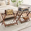oakvivo Fully Assembled Walnut Luggage Racks Set of 2, Bamboo Luggage Stand