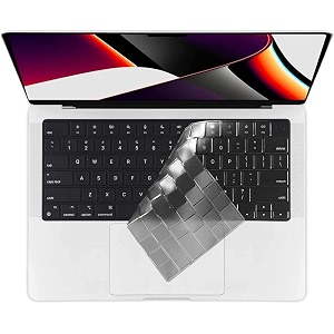 oaky premium keyboard cover for 2021-2024 release m3 m2 m1 promax chip macbook pro 1434 1634 a2918 a2992 a2779 a2442 a2991 a2780 a24858 keyboard skin protector - translucent grey