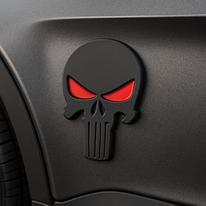 oan 3d chrome emblem automotive car bike badges logo self adhesive sticker skull black with red eyes - 6x4 cm