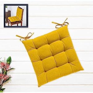 cotton shell  mixfiber filled multipurpose chair cushionpad with ties - pack of 1 40x40cm - 1634x1634 yellow