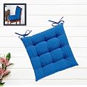 Cotton Shell | Mixfiber Filled |Multipurpose Chair Cushion/Pad with Ties - Pack of 1 (40x40CM - 16"x16", Dark Blue)