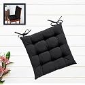 Cotton Shell | Mixfiber Filled |Multipurpose Chair Cushion/Pad with Ties - Pack of 1 (40x40CM - 16"x16", Black)