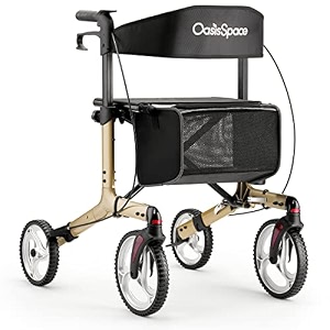 oasisspace aluminum rollator walker with 103939 wheels and seat compact folding design lightweight baking complimentary carry bag blue
