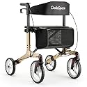 OasisSpace Aluminum Rollator Walker, with 10'' Wheels and Seat Compact Folding Design Lightweight Baking Complimentary Carry Bag (Blue)