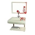 Red flower White Glass Wash Basin With Mirror Shelf & Steel Stand (24"×21" inch). Wall Hung Basin