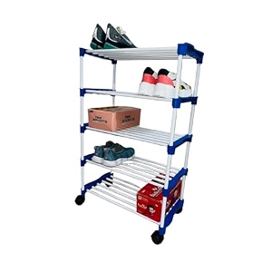 obbo adjustable 5-tier shoe rack - durable plastic amp metal stand for shoes bags toys amp more - easy assembly space-saving design for home organization