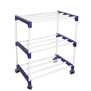 obbo-foldableadjustable 3-tier shoe rack - durable plastic amp metal stand for shoes bags toys amp more - easy assembly space-saving design for home organization