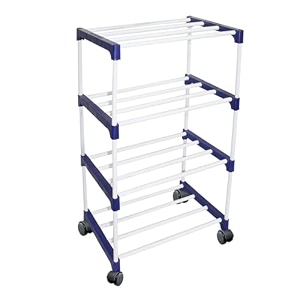obbo- foldable adjustable 4-tier shoe rack - durable plastic amp metal stand for shoes bags toys amp more - easy assembly space-saving design for home organization