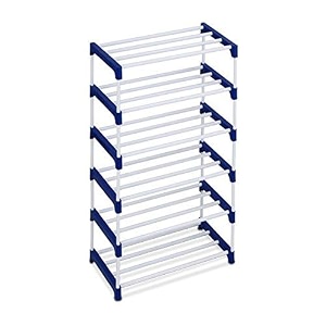 obbo-foldable adjustable 6-tier shoe rack - durable plastic amp metal stand for shoes bags toys amp more - easy assembly space-saving design for home organization