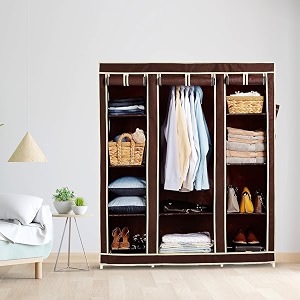 obbo plastic 3-door foldable wardrobe 10 rack storage cabinet for clothes shoes amp accessories durable amp space-saving closet organizer 162 cm x 44 cm x 138 cm-brown