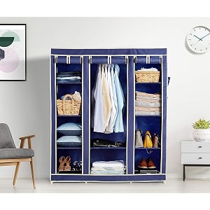 obbo plastic 3-door foldable wardrobe  10 rack storage cabinet for clothes shoes amp accessories  space-saving closet organizer for bedroom amp home  durable amp portable  162 x 44 x 138 cm  blue