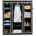 OBBO Portable 3-Door Foldable Wardrobe Closet – Fabric Plastic Iron Storage Organizer with Hanging Rod & 10 Racks | Lightweight & Space-Saving Storage Solution | 162 x 44 x 138 cm – Black