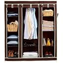 OBBO Portable 3-Door Foldable Wardrobe Closet | Fabric, Plastic &amp; Iron Construction with Shelves &amp; Hanging Rod | Lightweight Foldable Storage Solution with 10 Racks – Brown
