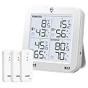 OBET Weather Station Wireless Indoor Outdoor Thermometer Wireless, Digital Temperature and Humidity Monitor with 3 Sensors, Adjustable Backlight, USB Port (500 Feet) White