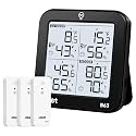 OBET Weather Station Wireless Indoor Outdoor Thermometer Wireless, Digital Temperature and Humidity Monitor with 3 Sensors, Adjustable Backlight, USB Port (500 Feet)