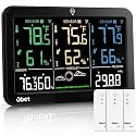 OBET Weather Station Wireless Indoor Outdoor Thermometer Wireless, Color Display Digital Temperature and Humidity Monitor with 3 Sensors, Alerts, Adjustable Backlight, USB Port (500 Feet)