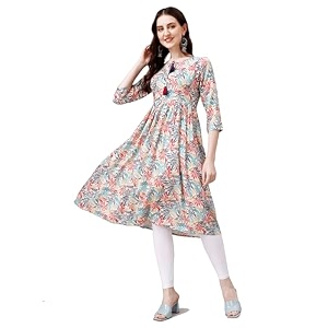OBF Womens Rayon Printed Anarkali Kurti Multicolour