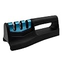 Oblivion Manual Knife Sharpener, 3 Stage Sharpening Tool for Ceramic Knife and Steel Knives, Advanced Kitchen Chef's Knife Sharpener, Knife &amp; Scissors Sharpener Rod (Pack of 1) (Blue &amp; Black)