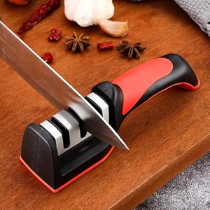 oblivion manual knife sharpener  3 stage sharpening tool for ceramic knife and steel knives  advanced kitchen chef39s knife sharpener  knife amp scissors sharpener rod  pack of 1 red amp black