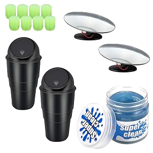 oblivion car cleaning kit combo 13 pcs  tyre valve caps luminous glow 8 pcs adjustable rear view mirror 2 pcs super clean magic gel 1 pc amp mini trash bin 2 pcs for auto accessories cleaner amp safety