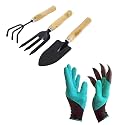 Oblivion Gardening Tools Combo Set of 4 Pcs – Claw Gloves, Hand Cultivator, Big Trowel and Garden Fork Set for Planting, Weeding &amp; Soil Maintenance, Durable &amp; Easy-to-Use Gardening Kit