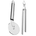 Oc9 Stainless Steel Cooking Tong, Roti Chimta & Wheel Pizza Cutter Cutter for Kitchen