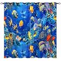 Ocean Curtains W27.5 x L39 Inch Grommet Tropical Fish Coral Animal Underwater Sea World Art 3D Pattern Waterproof Fabric Window Drapes for Bedroom Kitchen Bathroom Window Small Closet 2 Panels