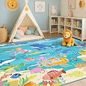 Ocean Themed Rug for Kids Room – 6x9 Blue Rug for Kids Room, Sea Creatures &amp; Mermaid, Fish, Washable Non Slip Soft Carpet for Classroom, Bedroom or Playroom