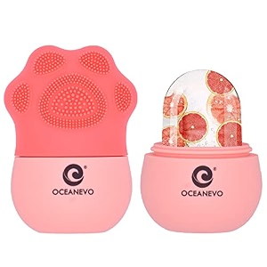 oceanevo silicone facial ice roller  ice roller for face with bristles ice cube roller massager for face and eye puffiness relief - 11 cm x 7 cm - pink