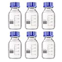 OCTA Borosilicate Glass Narrow Mouth Reagent Bottle with Screw Cap 50ml Pack of 6 - Durable, Thermal Shock Resistant, and Leak-Proof. Ideal for Secure Storage Laboratory Chemicals and Samples
