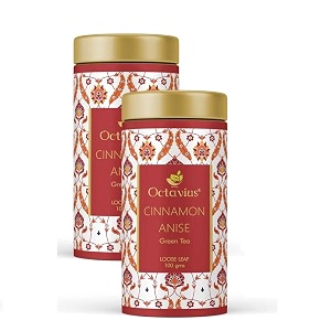 octavius cinnamon anise green tea tin can - 100 gms 50 cups natural cinnamon amp star anise  promotes weight loss amp improves immunity  packed in decorative tin box  perfect for gifting pack of 2