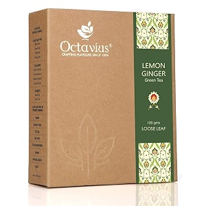 octavius ginger amp lemon low caffeine loose leaf green tea  great taste and aroma  energizes body and mind  cleanser and detoxifier - 100 gms