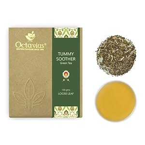 octavius  tumy soother green tea - 100 gm 50 cups  100 natural ingredients  loose leaf  mint ginger lemongrass  improve metabolism digestion and skin  reliefs stress amp anxiety  100 gm box