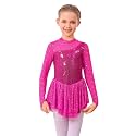 ODASDO Figure Skating Dress for Girls Mesh Long Sleeve Sparkly Sequin Skirted Leotard Ballet Outfit Dancewear