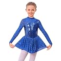ODASDO Figure Skating Dress for Girls Mesh Long Sleeve Sparkly Sequin Skirted Leotard Ballet Outfit Dancewear