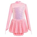 ODASDO Figure Skating Dress for Girls Mesh Long Sleeve Sparkly Sequin Skirted Leotard Ballet Outfit Dancewear