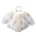 ODASDO Newborn Baby Girl Romper Dress Flower Embroidery Tutu Princess Long Sleeve One-Piece Bodysuit Cake Smash Outfit