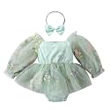 ODASDO Newborn Baby Girl Romper Dress Flower Embroidery Tutu Princess Long Sleeve One-Piece Bodysuit Cake Smash Outfit
